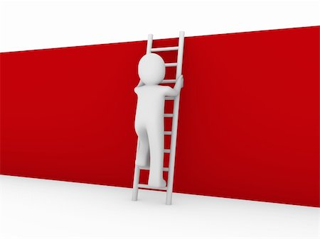 3d human ladder wall success business up red Stock Photo - Budget Royalty-Free & Subscription, Code: 400-04288487