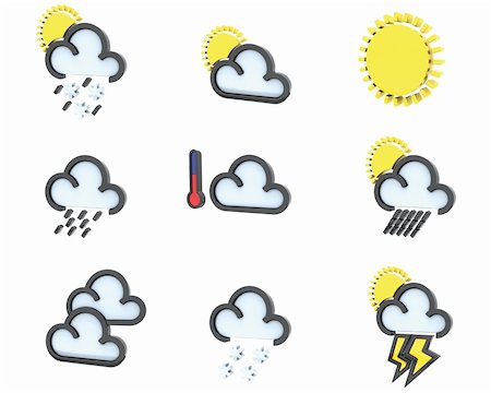 sun rain wind cloudy - 3D render of weather icons set 1 Stock Photo - Budget Royalty-Free & Subscription, Code: 400-04288685
