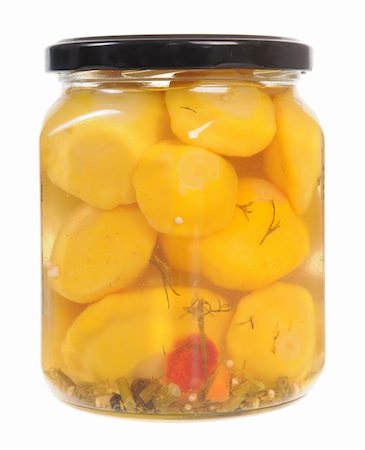pickling gherkin - Jar of pickled patison squash isolated on white background Stock Photo - Budget Royalty-Free & Subscription, Code: 400-04288708