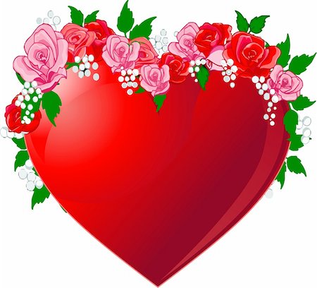 simsearch:400-04684579,k - Illustration of Red heart  flanked by roses Photographie de stock - Aubaine LD & Abonnement, Code: 400-04288717