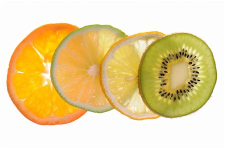 simsearch:400-04423984,k - Slices of tangerine lime lemon and kiwi isolated on white background Foto de stock - Royalty-Free Super Valor e Assinatura, Número: 400-04288713