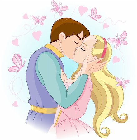 fairytale prince - Illustration of romantic Kissing Couple Stock Photo - Budget Royalty-Free & Subscription, Code: 400-04288755