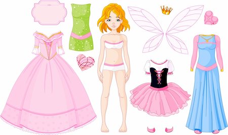 princess party girl - Paper Doll with different princess dresses Stock Photo - Budget Royalty-Free & Subscription, Code: 400-04288756
