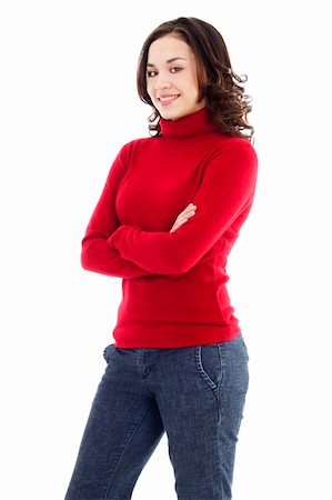 simsearch:400-05677069,k - Stock image of smiling confident young woman over white background Fotografie stock - Microstock e Abbonamento, Codice: 400-04289011