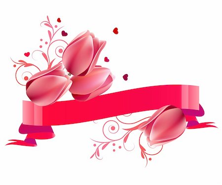 simsearch:400-07552577,k - Floral ornate banner with pink tulips isolated on white Photographie de stock - Aubaine LD & Abonnement, Code: 400-04289129