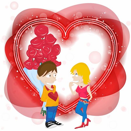 Vector - Young Couple in Love with Flowers. Happy Valentine's Day Card. Photographie de stock - Aubaine LD & Abonnement, Code: 400-04289268