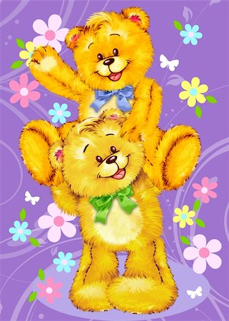 Two cute Teddy bears hugging by Freehand drawing. Stock Photo - Budget Royalty-Free & Subscription, Code: 400-04289646