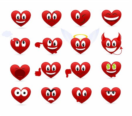 Set of smilies of heart shape with many emotions. Vector illustration. Stock Photo - Budget Royalty-Free & Subscription, Code: 400-04289757