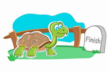 illustration of happy tortoise with finish stone Stock Photo - Budget Royalty-Free & Subscription, Code: 400-04289828