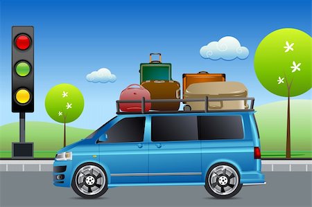 simsearch:400-04097123,k - illustration of car in traffic with luggage with tree Stock Photo - Budget Royalty-Free & Subscription, Code: 400-04289864