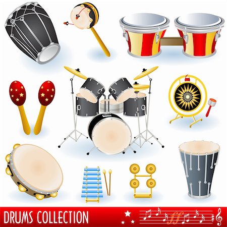 A  collection of drums musical instruments over white background Fotografie stock - Microstock e Abbonamento, Codice: 400-04280029