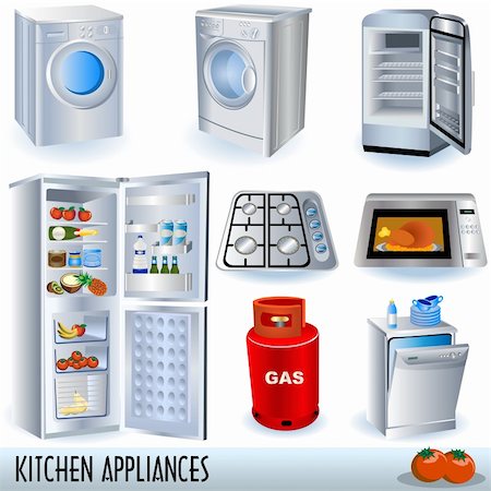 Set of nine kitchen appliances... and two tomatoes. Stock Photo - Budget Royalty-Free & Subscription, Code: 400-04280050