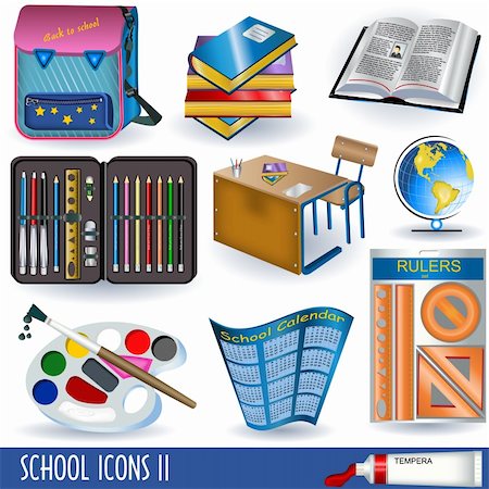 school bag pen - Collection of ten color school icons, part two. Stock Photo - Budget Royalty-Free & Subscription, Code: 400-04280068