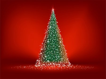 Abstract green christmas tree on red background. EPS 8 vector file included Stock Photo - Budget Royalty-Free & Subscription, Code: 400-04280094