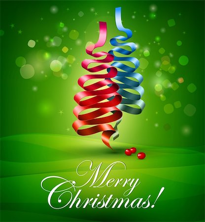 shantishanti (artist) - Christmas ribbon tree | editable vector illustration Fotografie stock - Microstock e Abbonamento, Codice: 400-04280174