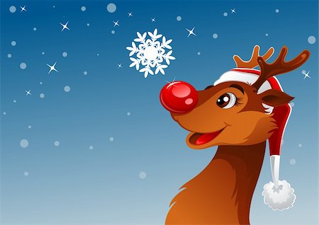 rudolf - Young reindeer was looking at beautiful snowflake Fotografie stock - Microstock e Abbonamento, Codice: 400-04280186