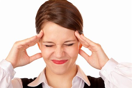 pang - Young business woman has strong migraine. Isolated on white background. Photographie de stock - Aubaine LD & Abonnement, Code: 400-04280463