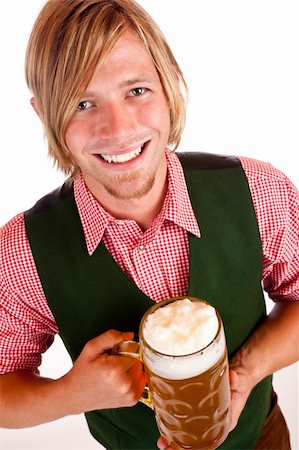 draw close up face - man  holds oktoberfest beer stein and looks happy into camera. Isolated on white background. Stock Photo - Budget Royalty-Free & Subscription, Code: 400-04280493