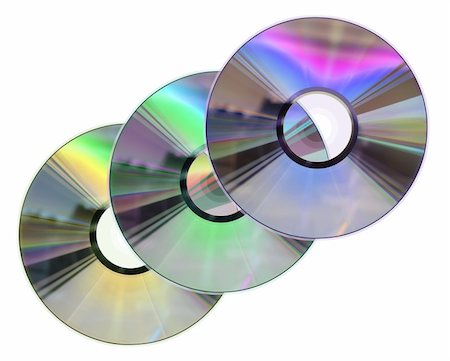 Three colored CD / DVD disks isolated on white. No scratches or dust. Foto de stock - Royalty-Free Super Valor e Assinatura, Número: 400-04280551