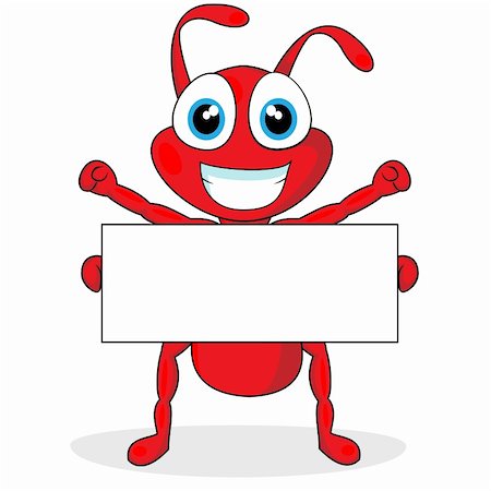 vector illustration of a cute little red ant with blank sign. No gradient. Fotografie stock - Microstock e Abbonamento, Codice: 400-04280655