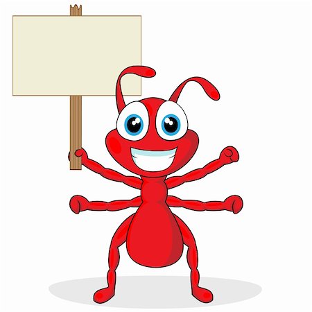 vector illustration of a cute little red ant with blank sign. No gradient. Fotografie stock - Microstock e Abbonamento, Codice: 400-04280656
