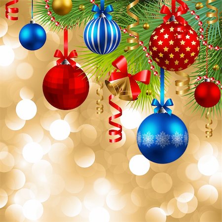 christmas background with baubles and christmas tree Stock Photo - Budget Royalty-Free & Subscription, Code: 400-04280667