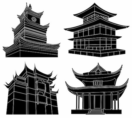 rooftop silhouette - Set of four Chinese pagoda silhouettes, highly detailed, vector illustration Stock Photo - Budget Royalty-Free & Subscription, Code: 400-04280860