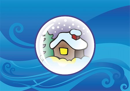 simsearch:400-04195359,k - Snow globe with snow-covered lonely hut and fir-tree inside, Christmas background, vector illustration Foto de stock - Super Valor sin royalties y Suscripción, Código: 400-04280878