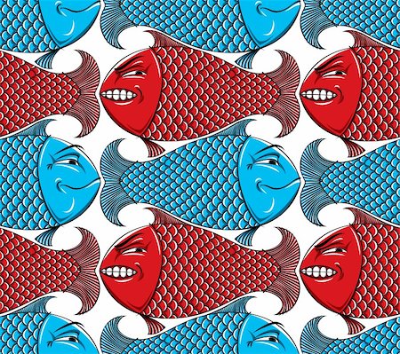 simsearch:400-08752377,k - Fishes seamless background. Pattern. Emotions, characters, happy and angry. Yin yang. Stockbilder - Microstock & Abonnement, Bildnummer: 400-04280909