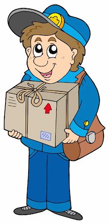 Mailman delivering box - vector illustration. Stock Photo - Budget Royalty-Free & Subscription, Code: 400-04281124