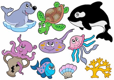 simsearch:400-04121044,k - Marine fishes and animals collection - vector illustration. Photographie de stock - Aubaine LD & Abonnement, Code: 400-04281126