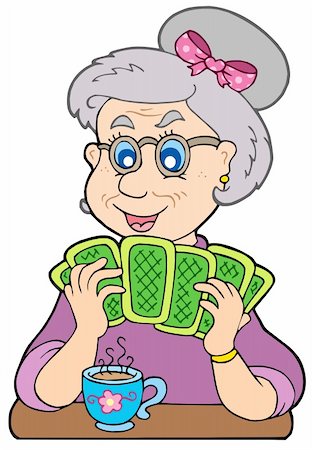 Old lady playing poker - vector illustration. Stock Photo - Budget Royalty-Free & Subscription, Code: 400-04281127