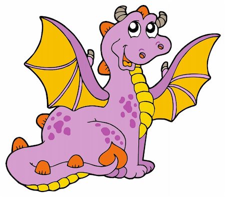 fairy tale characters how to draw - Purple dragon with big wings - vector illustration. Stock Photo - Budget Royalty-Free & Subscription, Code: 400-04281134