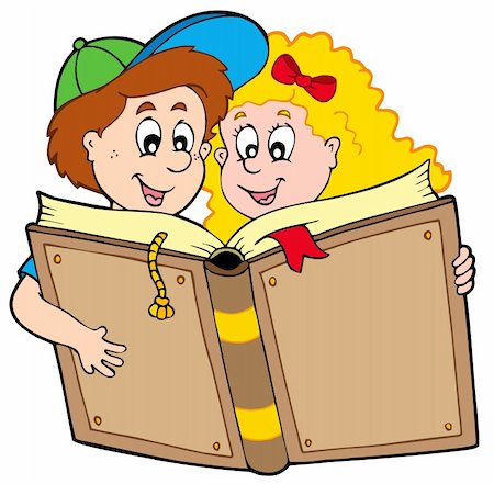 School boy and girl reading book - vector illustration. Stock Photo - Budget Royalty-Free & Subscription, Code: 400-04281135