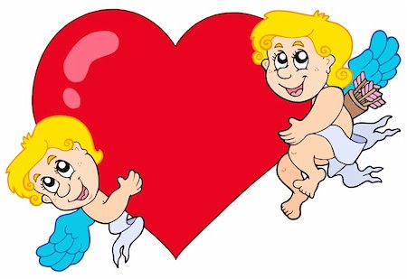simsearch:400-05913687,k - Two Cupids holding heart - vector illustration. Foto de stock - Super Valor sin royalties y Suscripción, Código: 400-04281158