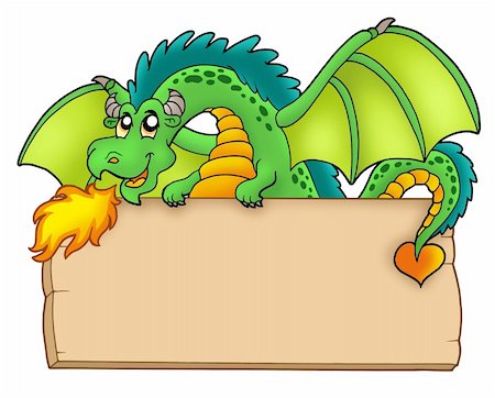 Giant green dragon holding board - color illustration. Stock Photo - Budget Royalty-Free & Subscription, Code: 400-04281178