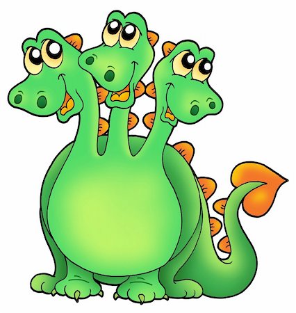 dragon head - Green three headed dragon - color illustration. Stock Photo - Budget Royalty-Free & Subscription, Code: 400-04281183