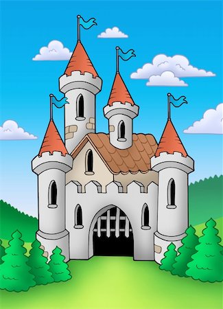 simsearch:400-05673575,k - Old medieval castle in landscape - color illustration. Stockbilder - Microstock & Abonnement, Bildnummer: 400-04281198