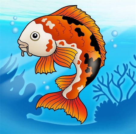 draw biology - Red koi fish in water - color illustration. Stock Photo - Budget Royalty-Free & Subscription, Code: 400-04281213