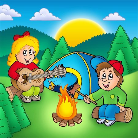Two camping kids - color illustration. Stock Photo - Budget Royalty-Free & Subscription, Code: 400-04281220
