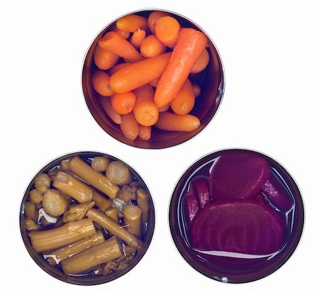 simsearch:400-04267736,k - Variety of Canned Vegetables in Cans Including Asparagus, Carrots and Beets Isolated on White. Fotografie stock - Microstock e Abbonamento, Codice: 400-04281285
