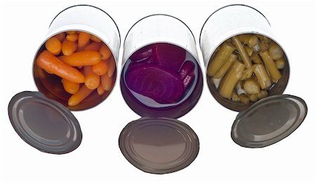 simsearch:400-04267736,k - Variety of Canned Vegetables in Cans Including Asparagus, Carrots and Beets Isolated on White. Fotografie stock - Microstock e Abbonamento, Codice: 400-04281287