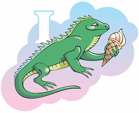 simsearch:400-04258698,k - Series of Children alphabet: letter I, iguana and ice-cream, cartoon vector illustration Stock Photo - Budget Royalty-Free & Subscription, Code: 400-04281409