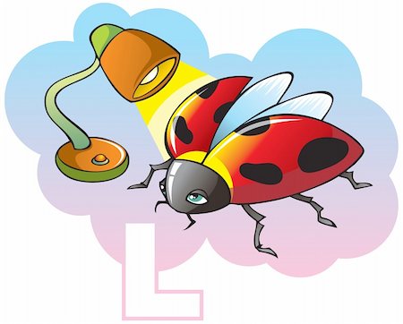 simsearch:400-04258698,k - Series of Children alphabet: letter L, ladybug and lamp, cartoon vector illustration Stock Photo - Budget Royalty-Free & Subscription, Code: 400-04281413