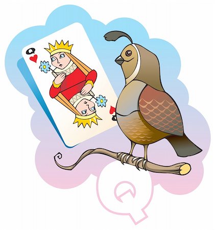 Series of Children alphabet: letter Q, quail and queen, cartoon vector illustration Stock Photo - Budget Royalty-Free & Subscription, Code: 400-04281420