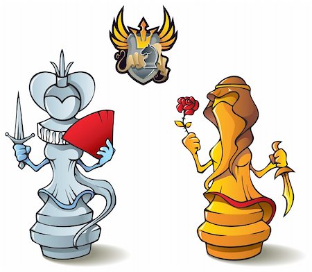 Chess pieces series, black and white queens, Crusaders vs. Saracens, including bonus “Chess Battle” heraldic emblem, vector illustration Stock Photo - Budget Royalty-Free & Subscription, Code: 400-04281446