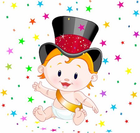 simsearch:400-08835850,k - Cute baby in a top hat with party confetti Stock Photo - Budget Royalty-Free & Subscription, Code: 400-04281567