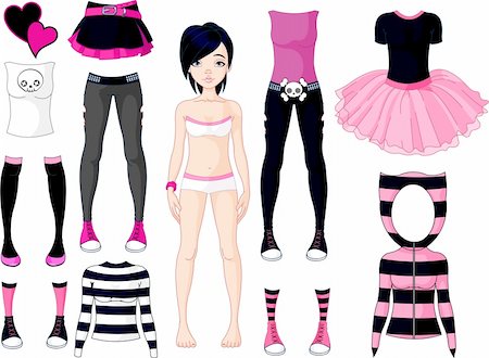 dazdraperma (artist) - Paper Doll with different dresses .  Emo stile Photographie de stock - Aubaine LD & Abonnement, Code: 400-04281569