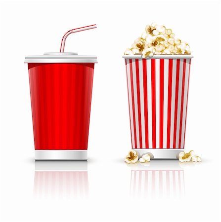 popcorn white background - full glass with drink and popcorn vector illustration isolated on white background Stock Photo - Budget Royalty-Free & Subscription, Code: 400-04281721