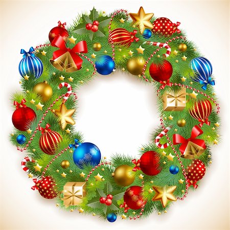 simsearch:400-04264886,k - christmas garland with baubles and christmas tree Foto de stock - Royalty-Free Super Valor e Assinatura, Número: 400-04282215
